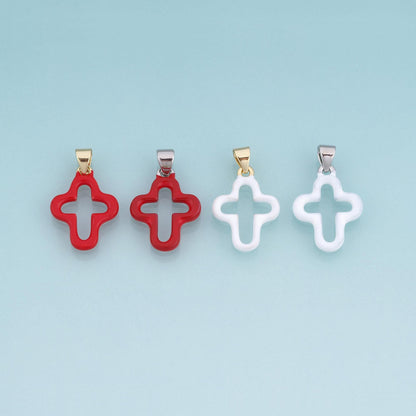 18K Gold Filled Enamel Cutout Cross Pendant,Minimalist Charm Bracelet Necklace for DIY Jewelry Making Supply
