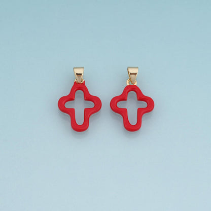 18K Gold Filled Enamel Cutout Cross Pendant,Minimalist Charm Bracelet Necklace for DIY Jewelry Making Supply