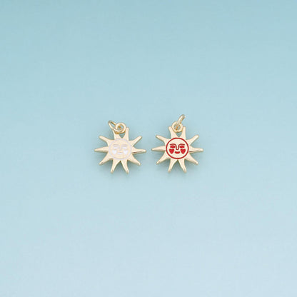 18K Gold Filled Enamel Sun Face Pendant,Exquisite Charm Bracelet Necklace for DIY Jewelry Making Supply