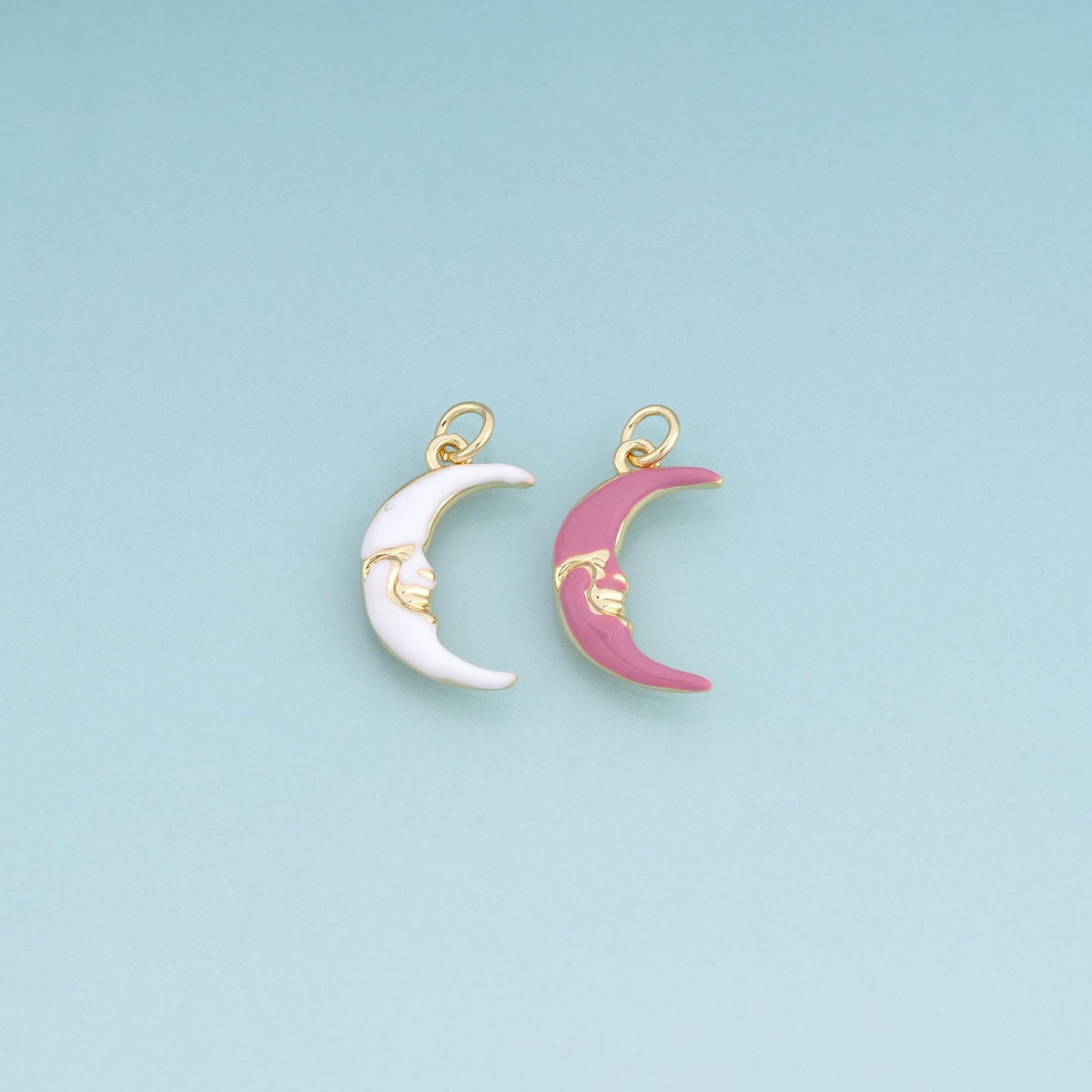 18K Gold Filled Enamel Moon Face Pendant,Crescent Charm Bracelet Necklace for DIY Jewelry Making Supply