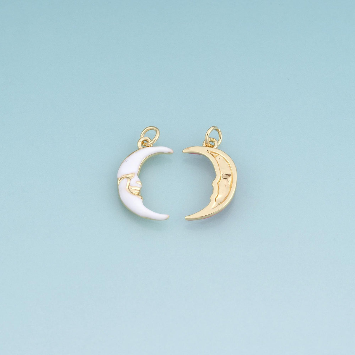18K Gold Filled Enamel Moon Face Pendant,Crescent Charm Bracelet Necklace for DIY Jewelry Making Supply