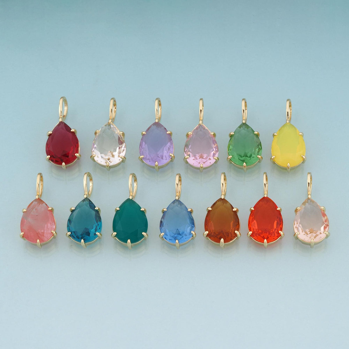 18K Gold Filled Teardrop Gemstone Pendant, Colorful Crystal Drop Charm Bracelet Necklace for DIY Jewelry Making Supply