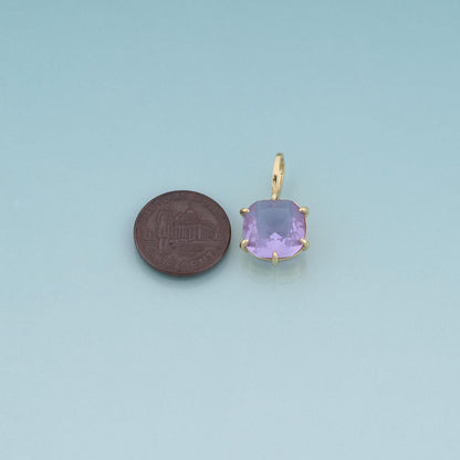 18K Gold Filled Square Gemstone Pendant, Colorful Gem Charm Bracelet Necklace for DIY Jewelry Making Supply