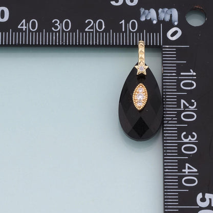 18K Gold Filled CZ Droplet Natural Stone Pendant,Natural Stone Charm Bracelet Necklace for DIY Jewelry Making Supply