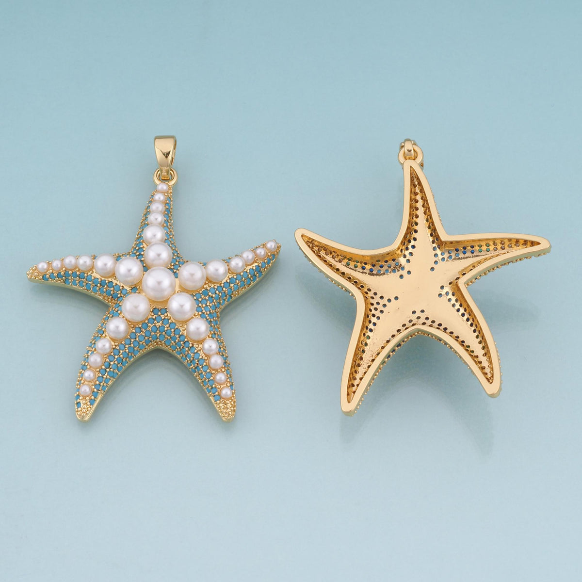 18K Gold Filled Pearl Starfish Pendant,Shell Beach Charm Bracelet Necklace for DIY Jewelry Making Supply