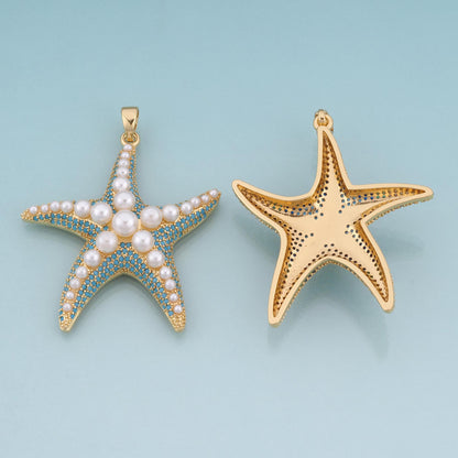 18K Gold Filled Pearl Starfish Pendant,Shell Beach Charm Bracelet Necklace for DIY Jewelry Making Supply
