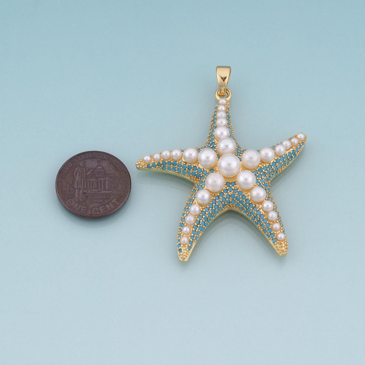 18K Gold Filled Pearl Starfish Pendant,Shell Beach Charm Bracelet Necklace for DIY Jewelry Making Supply