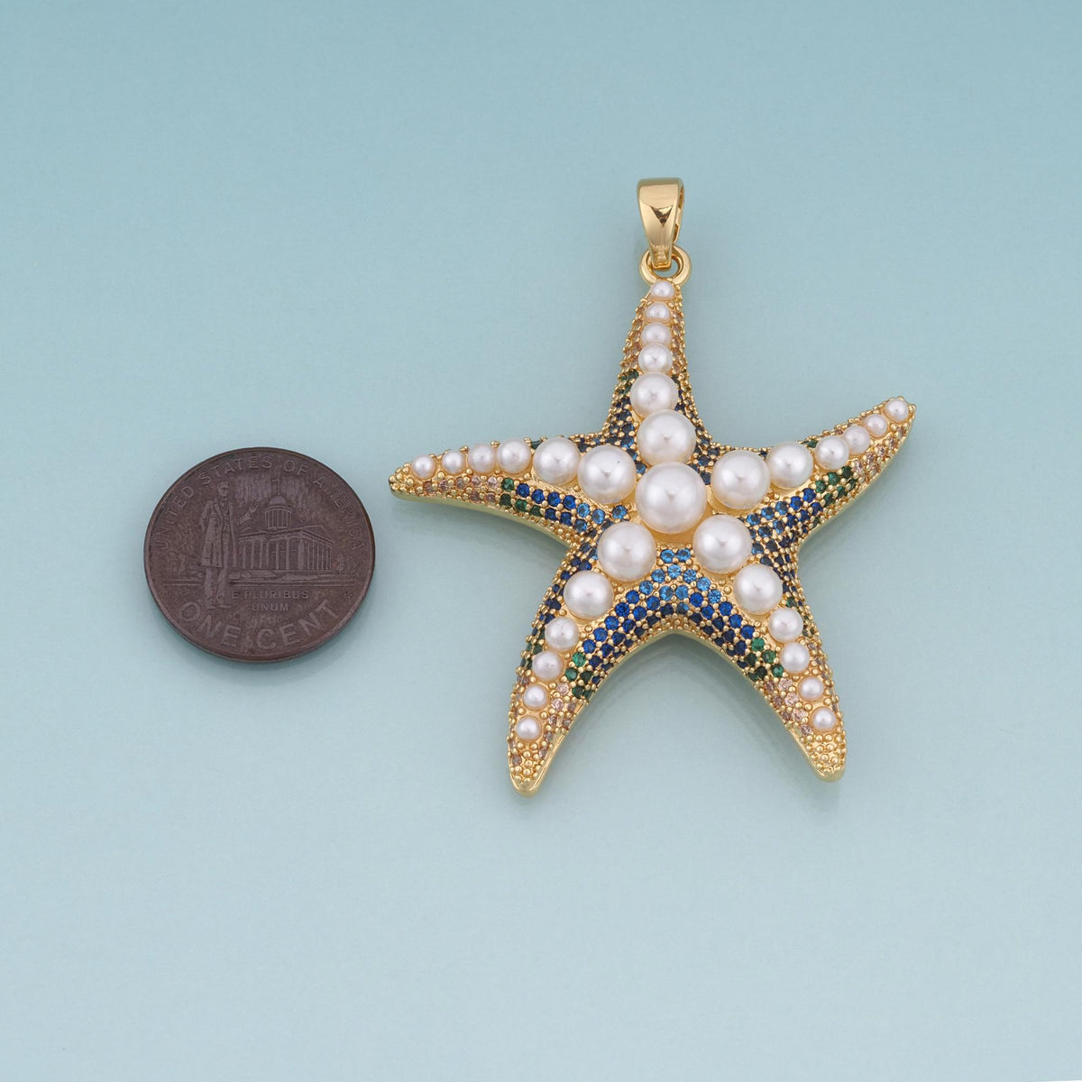 18K Gold Filled Pearl Starfish Pendant,Shell Beach Charm Bracelet Necklace for DIY Jewelry Making Supply