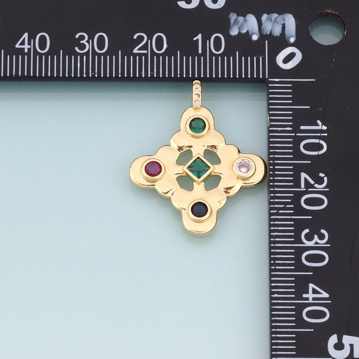 18K Gold Filled CZ Floral Cross Pendant,Religious Charm Bracelet Necklace for DIY Jewelry Making Supply