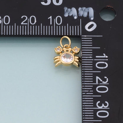 18K Gold Filled CZ Crab Pendant,Marine Life Charm Bracelet Necklace for DIY Jewelry Making Supply