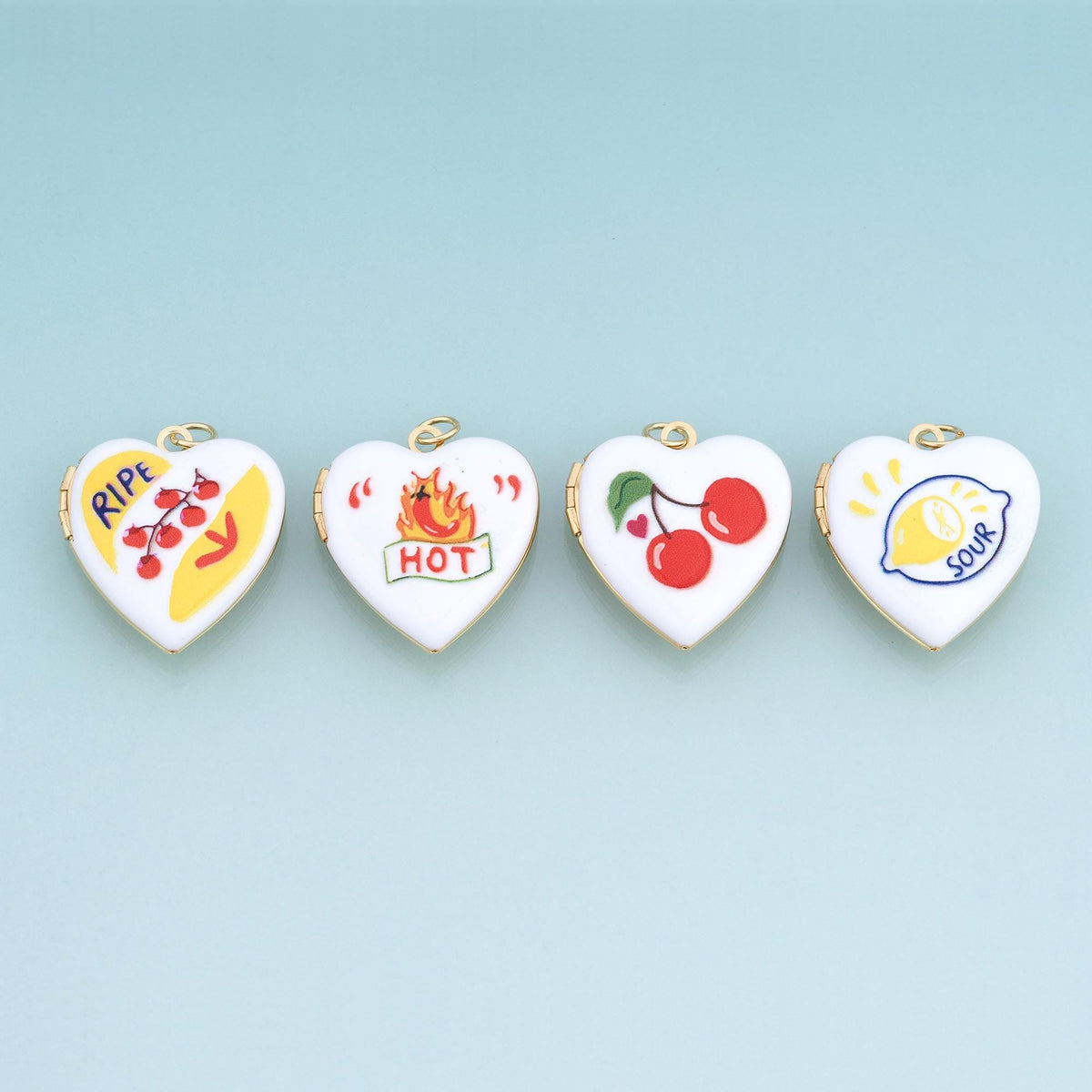 18K Gold Filled Enamel Fruit Heart Locket Pendant,Fruit Charm Bracelet Necklace for DIY Jewelry Making Supply