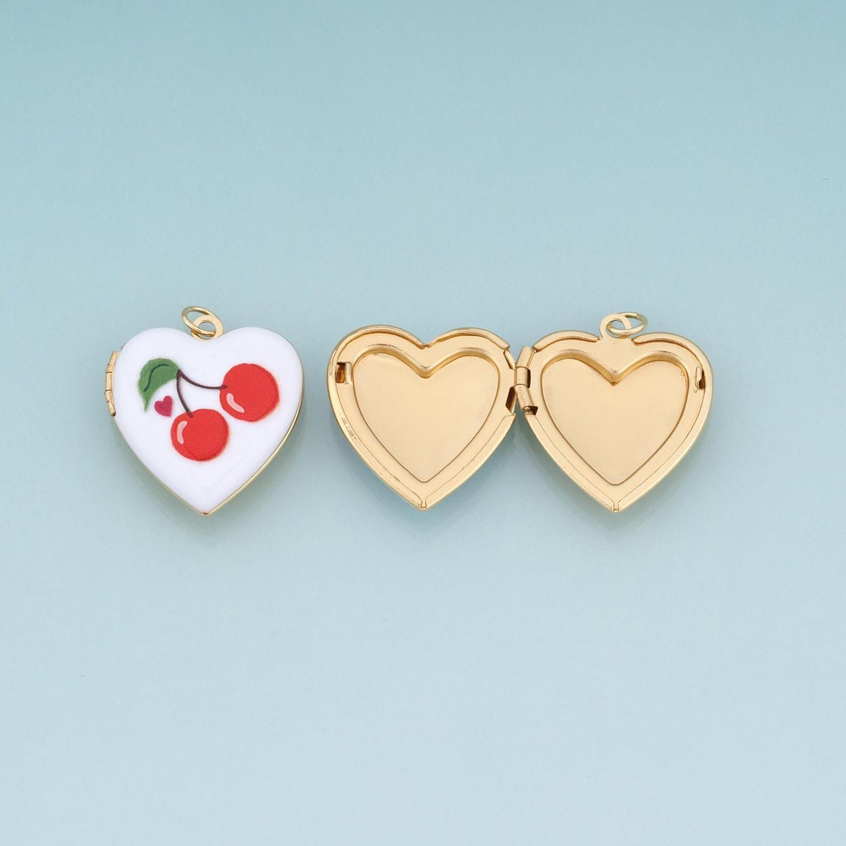18K Gold Filled Enamel Fruit Heart Locket Pendant,Fruit Charm Bracelet Necklace for DIY Jewelry Making Supply