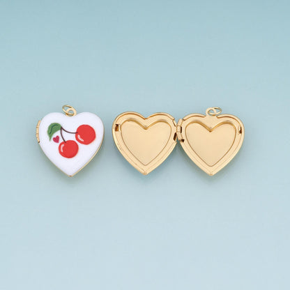 18K Gold Filled Enamel Fruit Heart Locket Pendant,Fruit Charm Bracelet Necklace for DIY Jewelry Making Supply