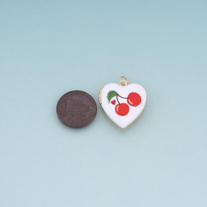 18K Gold Filled Enamel Fruit Heart Locket Pendant,Fruit Charm Bracelet Necklace for DIY Jewelry Making Supply