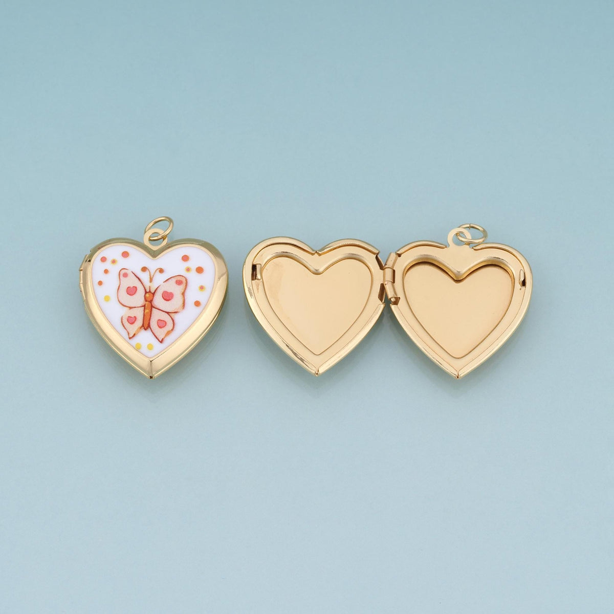 18K Gold Filled Enamel Heart Locket Pendant,Cute Pattern Charm Bracelet Necklace for DIY Jewelry Making Supply
