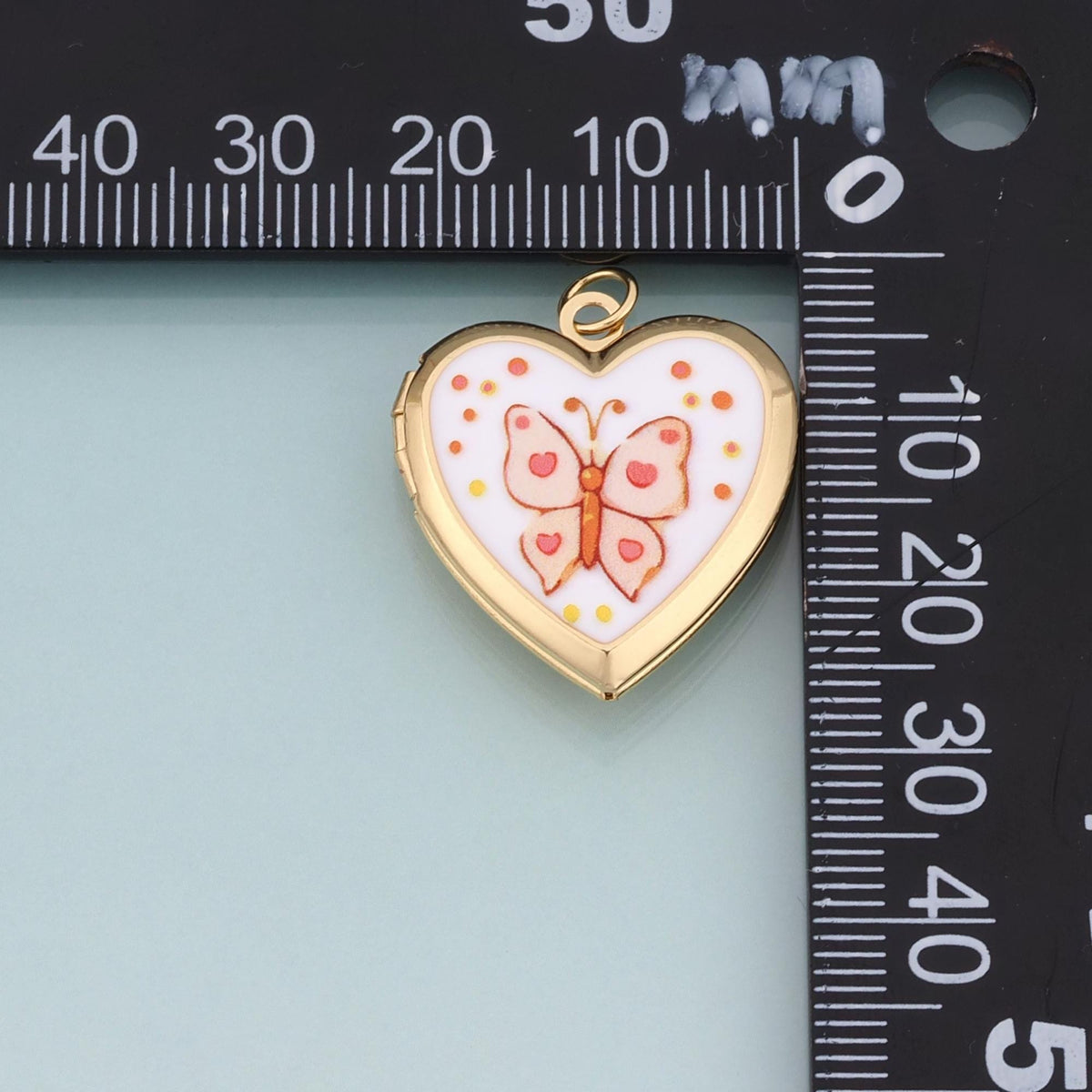 18K Gold Filled Enamel Heart Locket Pendant,Cute Pattern Charm Bracelet Necklace for DIY Jewelry Making Supply