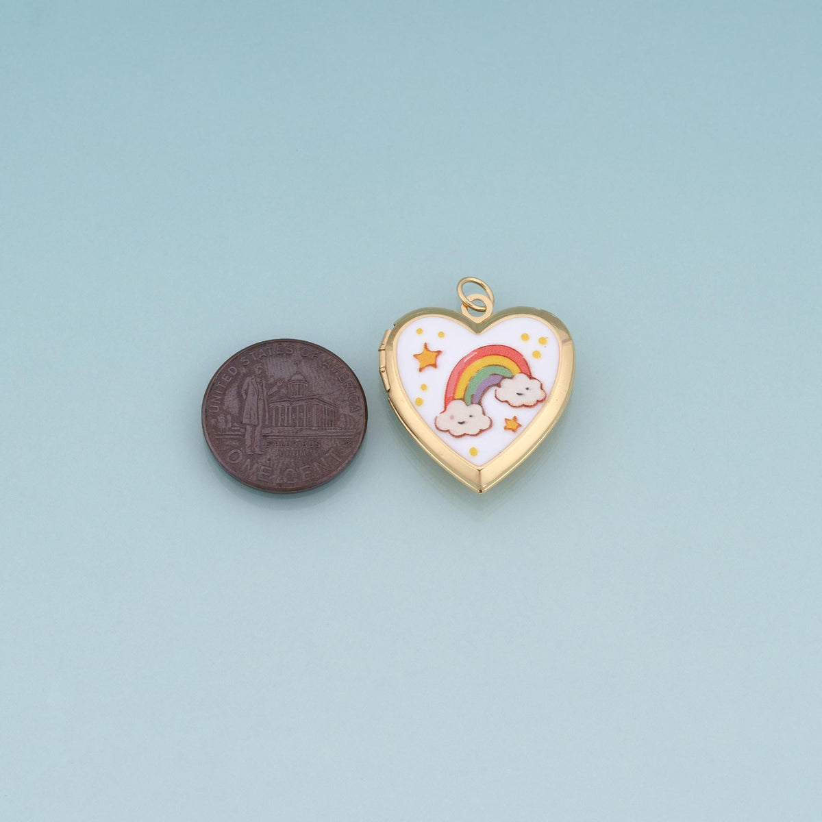 18K Gold Filled Enamel Heart Locket Pendant,Cute Pattern Charm Bracelet Necklace for DIY Jewelry Making Supply