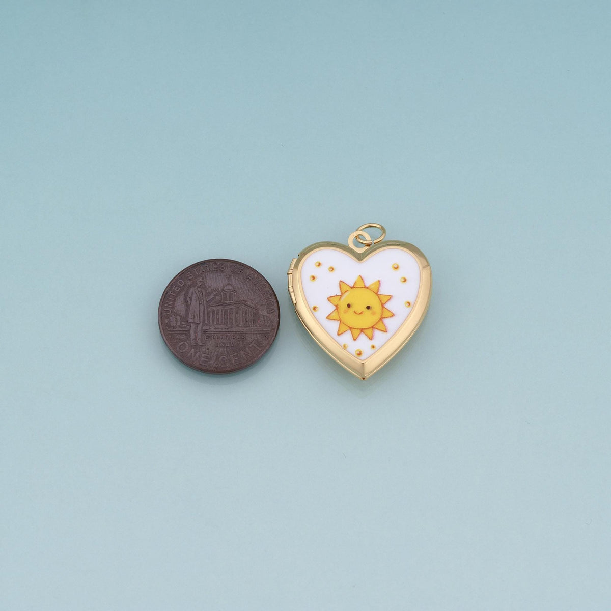 18K Gold Filled Enamel Heart Locket Pendant,Cute Pattern Charm Bracelet Necklace for DIY Jewelry Making Supply