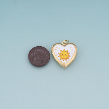 18K Gold Filled Enamel Heart Locket Pendant,Cute Pattern Charm Bracelet Necklace for DIY Jewelry Making Supply