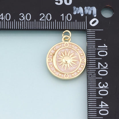 18K Gold Filled Enamel Sun Pendant,Celestial Roulette Charm Bracelet Necklace for DIY Jewelry Making Supply