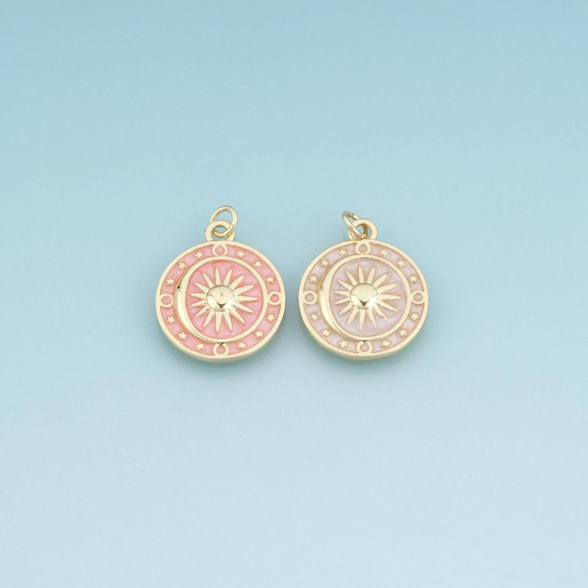 18K Gold Filled Enamel Sun Pendant,Celestial Roulette Charm Bracelet Necklace for DIY Jewelry Making Supply
