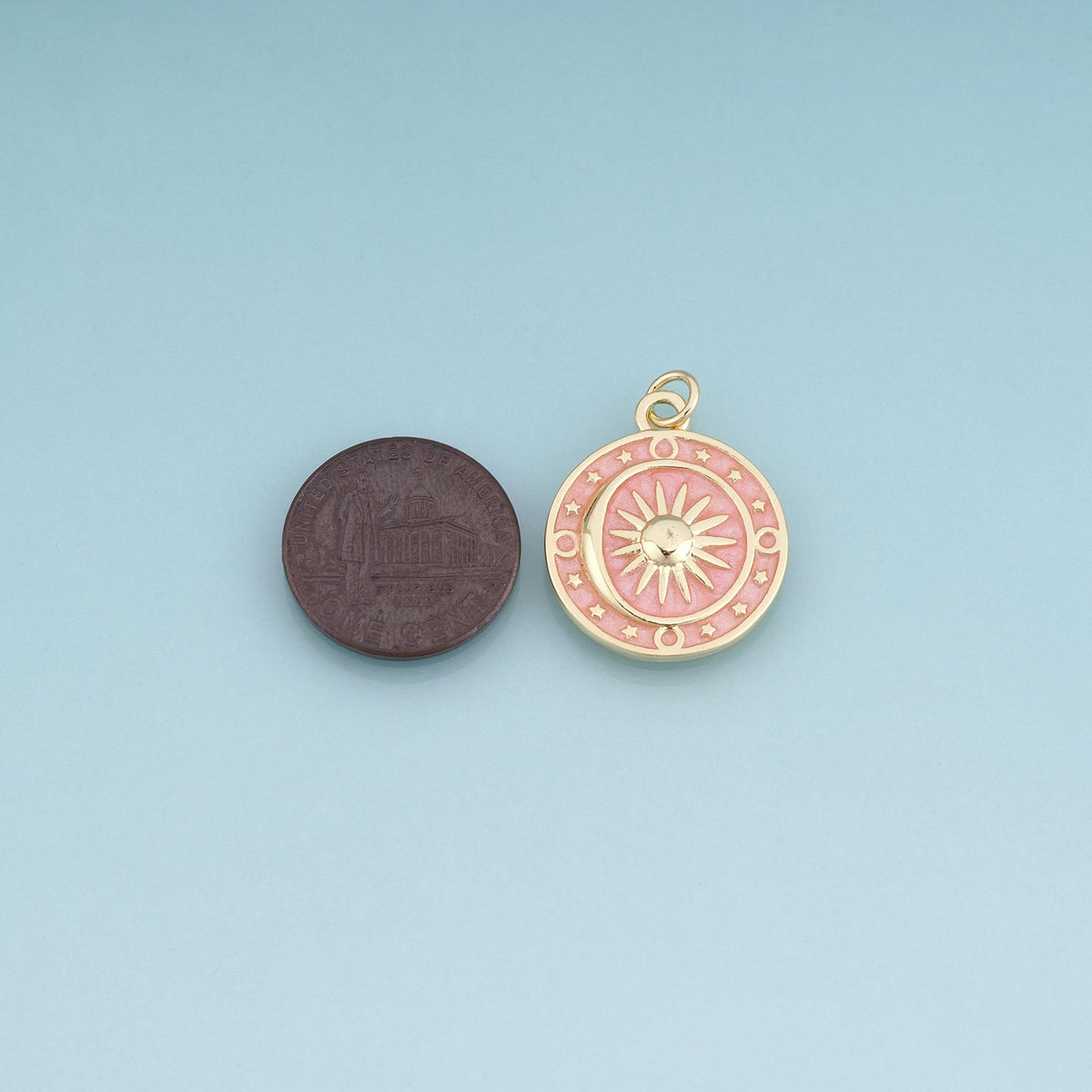 18K Gold Filled Enamel Sun Pendant,Celestial Roulette Charm Bracelet Necklace for DIY Jewelry Making Supply