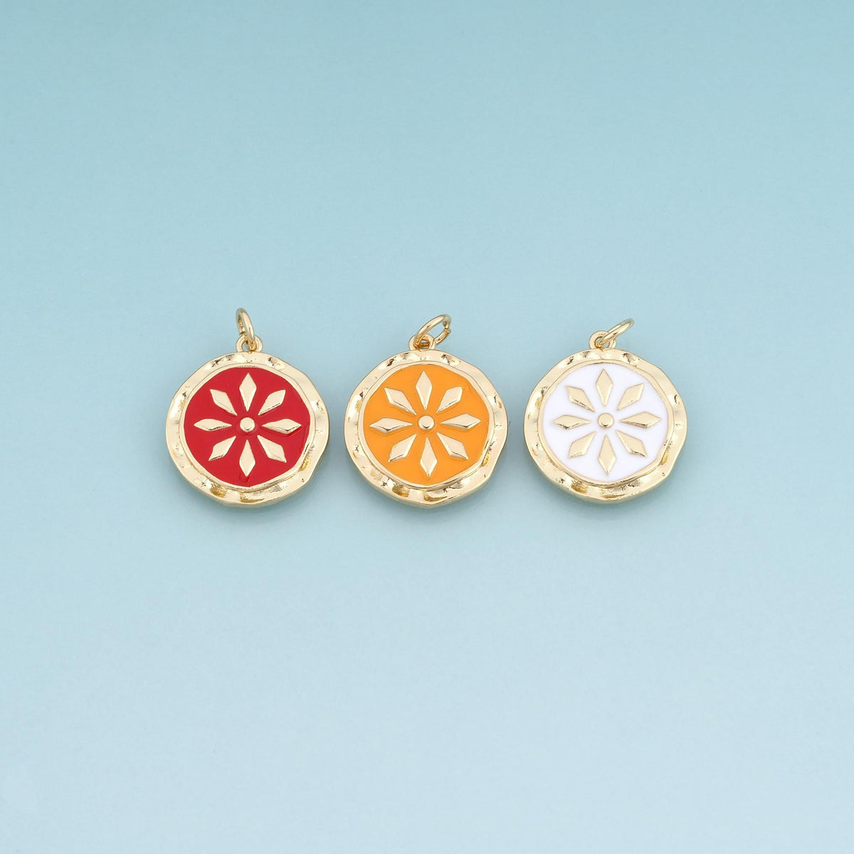18K Gold Filled Enamel Sunburst Pendant,Round Flower Charm Bracelet Necklace for DIY Jewelry Making Supply