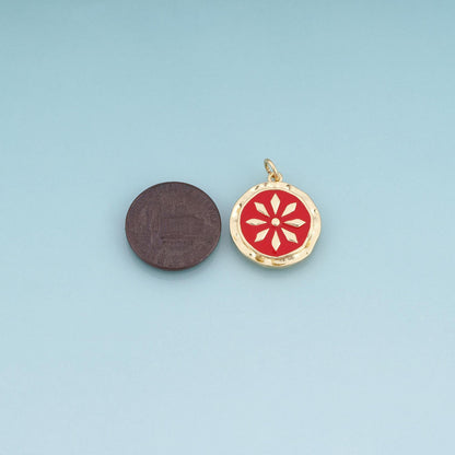 18K Gold Filled Enamel Sunburst Pendant,Round Flower Charm Bracelet Necklace for DIY Jewelry Making Supply