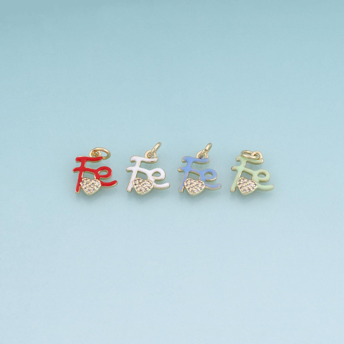 18K Gold Filled Enamel Letter Fe Pendant,Heart Charm Bracelet Necklace for DIY Jewelry Making Supply
