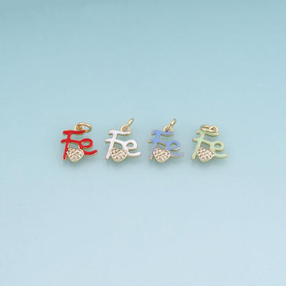 18K Gold Filled Enamel Letter Fe Pendant,Heart Charm Bracelet Necklace for DIY Jewelry Making Supply