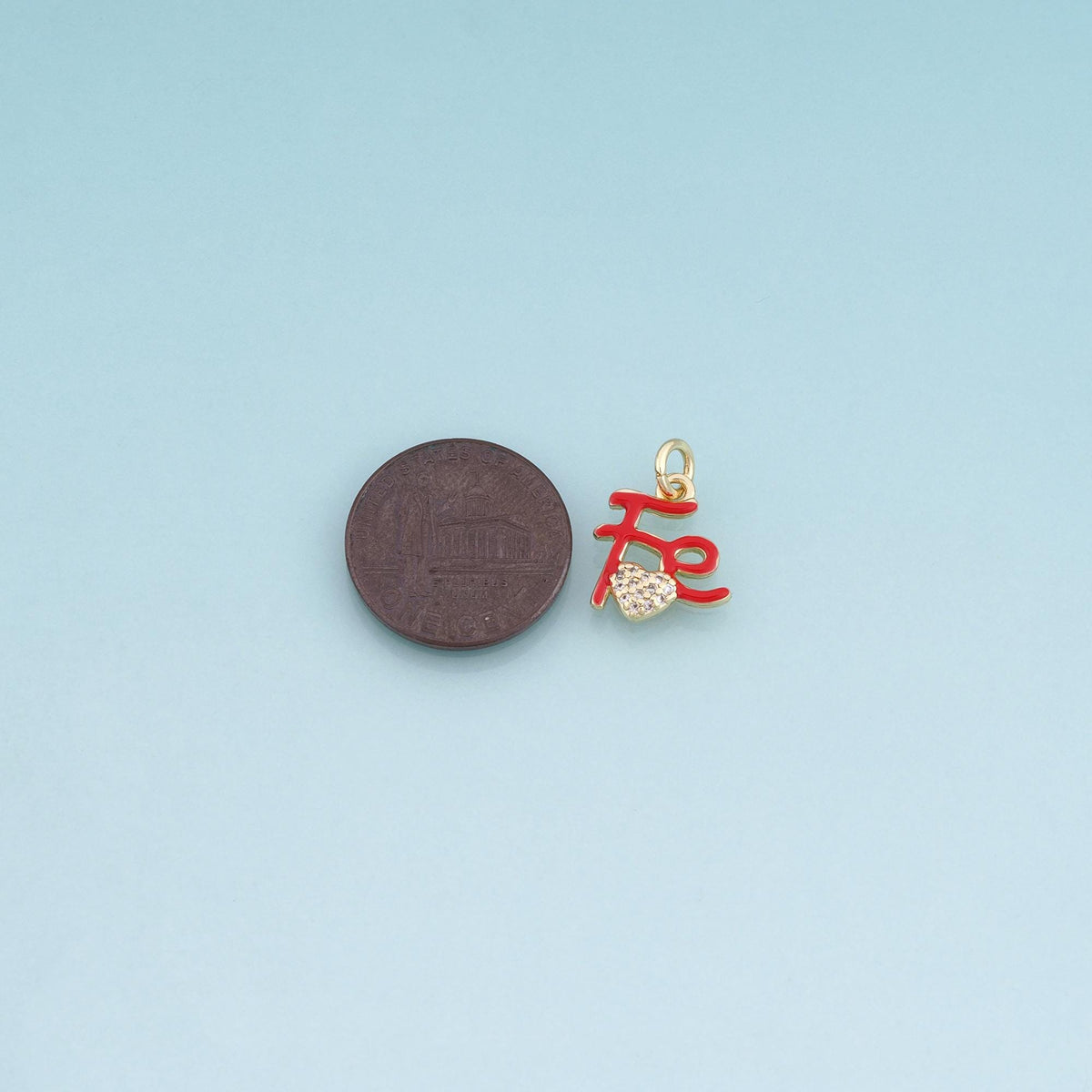18K Gold Filled Enamel Letter Fe Pendant,Heart Charm Bracelet Necklace for DIY Jewelry Making Supply