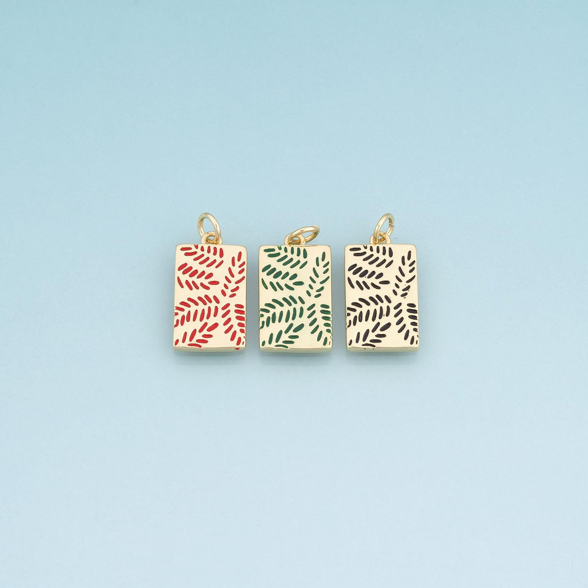 18K Gold Filled Enamel Rectangle Pendant,Leaf Charm Bracelet Necklace for DIY Jewelry Making Supply