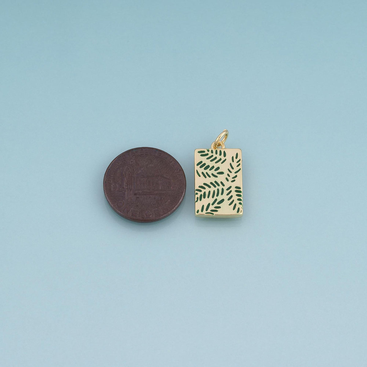 18K Gold Filled Enamel Rectangle Pendant,Leaf Charm Bracelet Necklace for DIY Jewelry Making Supply