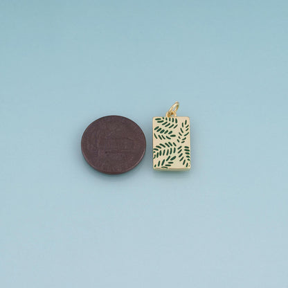 18K Gold Filled Enamel Rectangle Pendant,Leaf Charm Bracelet Necklace for DIY Jewelry Making Supply