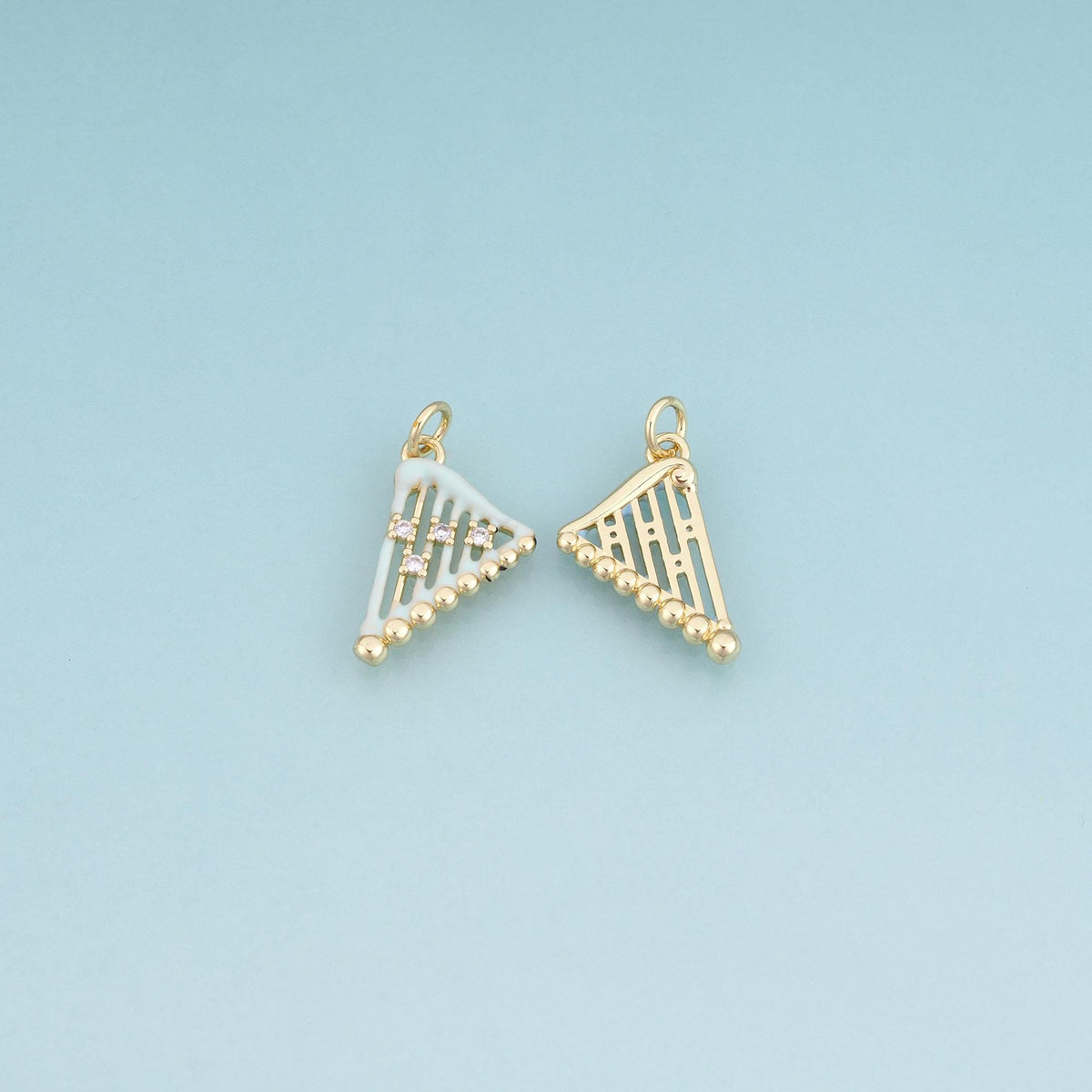 18K Gold Filled Enamel Triangular Harp Pendant,Musical Instruments Charm Bracelet Necklace for DIY Jewelry Making Supply