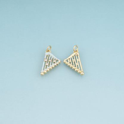 18K Gold Filled Enamel Triangular Harp Pendant,Musical Instruments Charm Bracelet Necklace for DIY Jewelry Making Supply