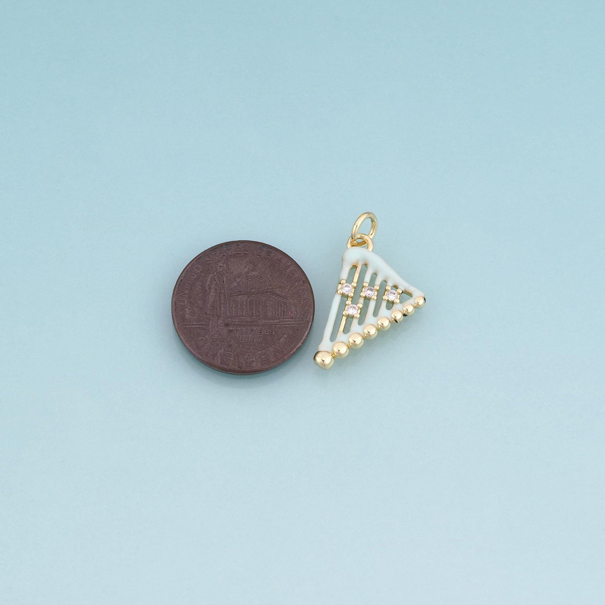 18K Gold Filled Enamel Triangular Harp Pendant,Musical Instruments Charm Bracelet Necklace for DIY Jewelry Making Supply