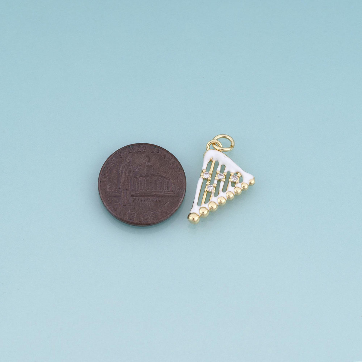 18K Gold Filled Enamel Triangular Harp Pendant,Musical Instruments Charm Bracelet Necklace for DIY Jewelry Making Supply