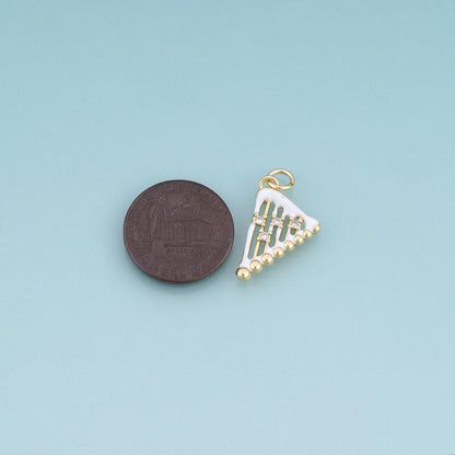 18K Gold Filled Enamel Triangular Harp Pendant,Musical Instruments Charm Bracelet Necklace for DIY Jewelry Making Supply