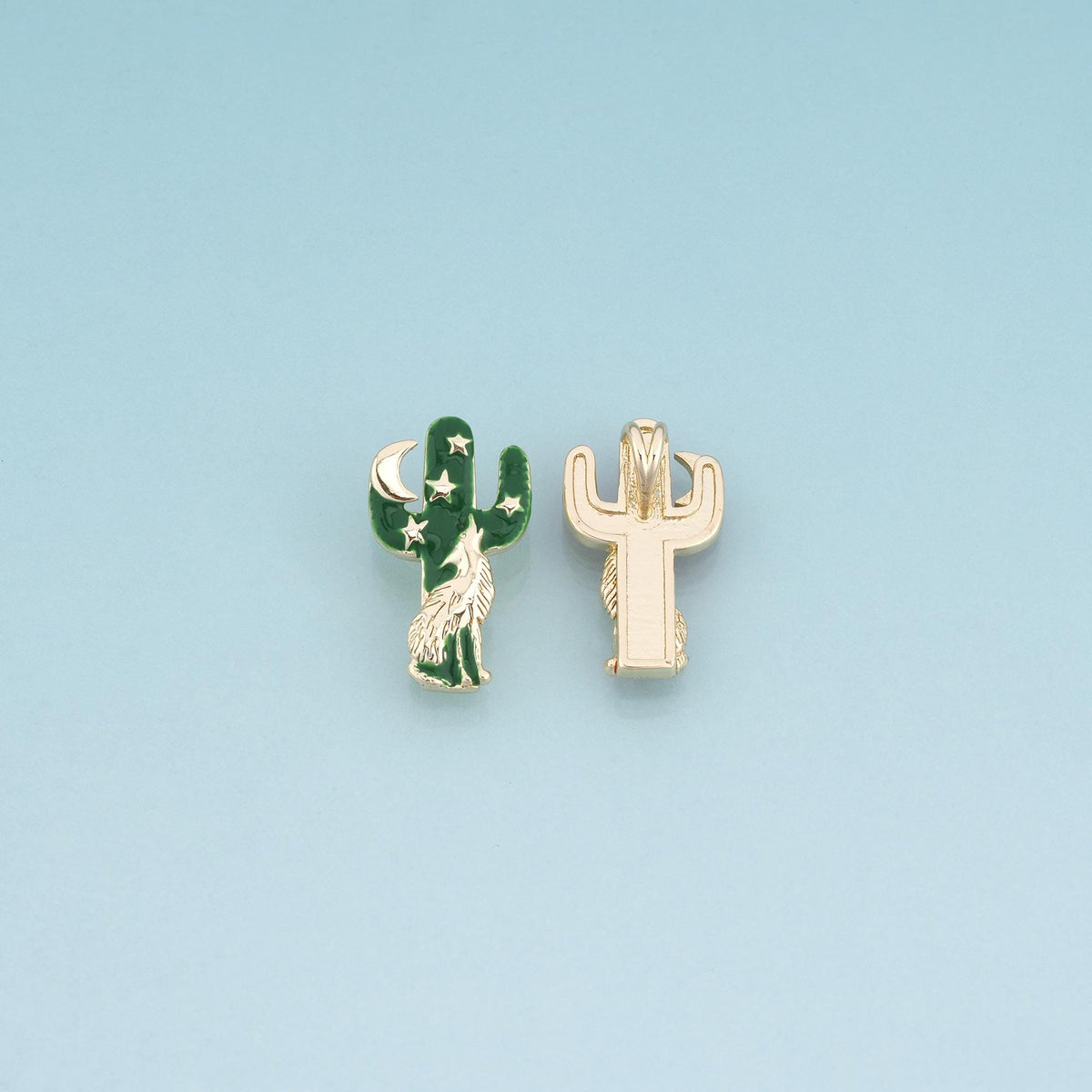 18K Gold Filled Enamel Cactus Pendant, Desert Animal Charm Bracelet Necklace for DIY Jewelry Making Supply