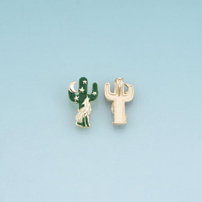 18K Gold Filled Enamel Cactus Pendant, Desert Animal Charm Bracelet Necklace for DIY Jewelry Making Supply