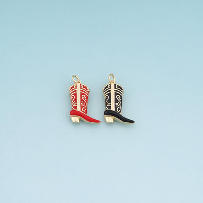 18K Gold Filled Enamel Boots Pendant,Western Style Charm Bracelet Necklace for DIY Jewelry Making Supply