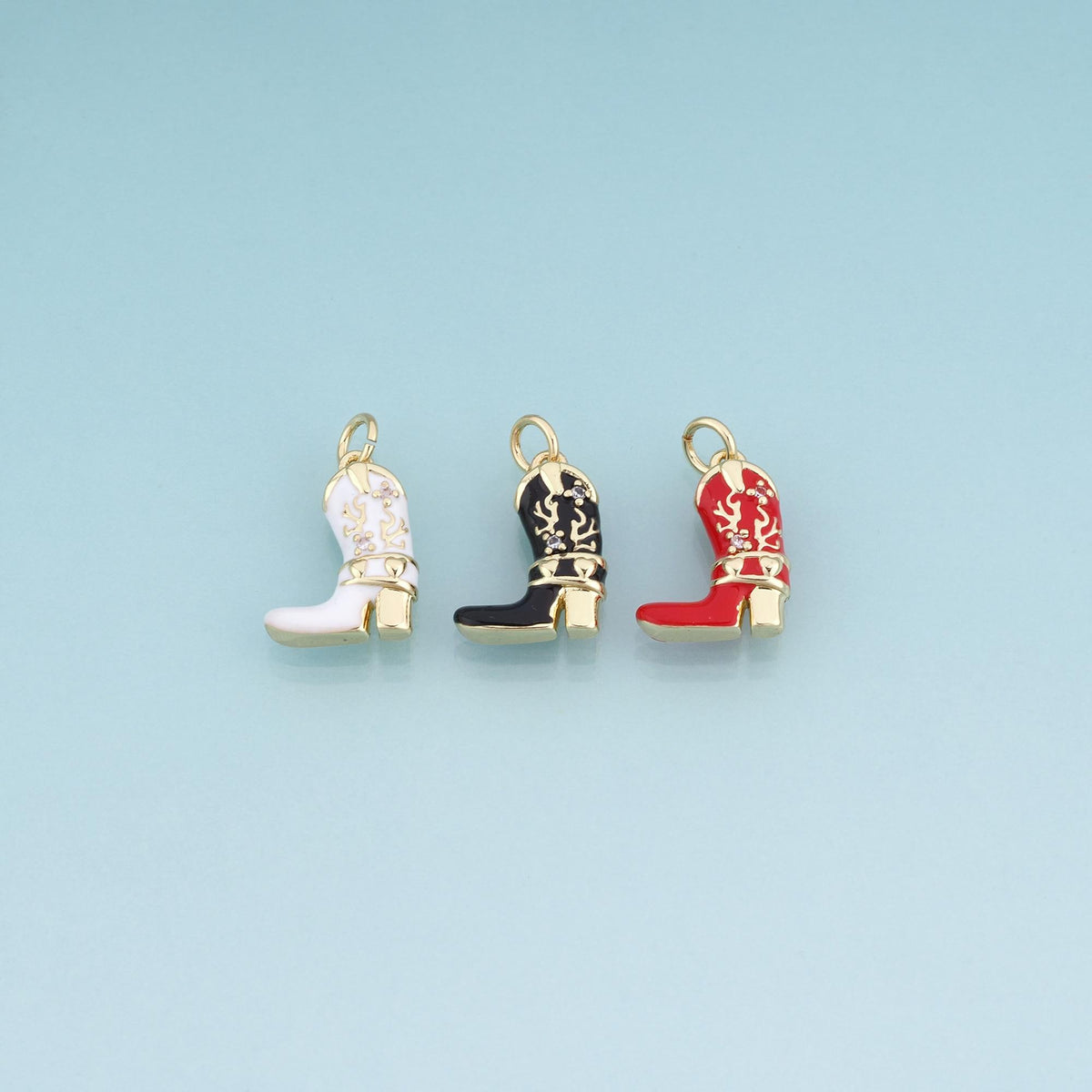 18K Gold Filled Enamel Cowboy Boots Pendant,Vintage Western Charm Bracelet Necklace for DIY Jewelry Making Supply