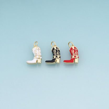 18K Gold Filled Enamel Cowboy Boots Pendant,Vintage Western Charm Bracelet Necklace for DIY Jewelry Making Supply