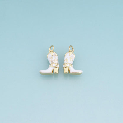 18K Gold Filled Enamel Cowboy Boots Pendant,Vintage Western Charm Bracelet Necklace for DIY Jewelry Making Supply
