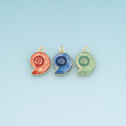 18K Gold Filled Enamel Nautilus Pendant,Ocean Beach Charm Bracelet Necklace for DIY Jewelry Making Supply