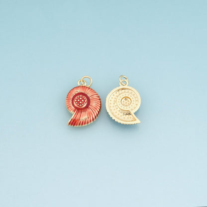 18K Gold Filled Enamel Nautilus Pendant,Ocean Beach Charm Bracelet Necklace for DIY Jewelry Making Supply