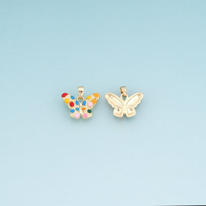 18K Gold Filled Enamel Butterfly Pendant,Exquisite Charm Bracelet Necklace for DIY Jewelry Making Supply