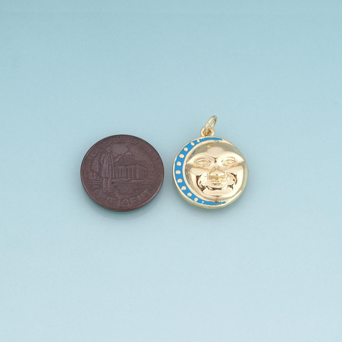 18K Gold Filled Enamel Sun Face Pendant,Celestial Charm Bracelet Necklace for DIY Jewelry Making Supply