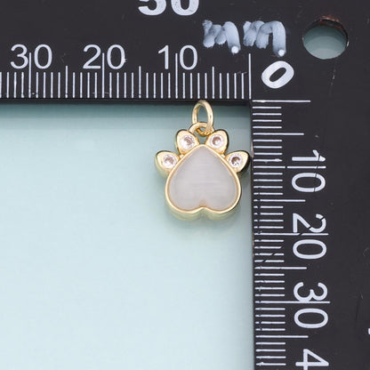18K Gold Filled CZ Heart Paw Print Pendant,Cute Animal Charm Bracelet Necklace for DIY Jewelry Making Supply